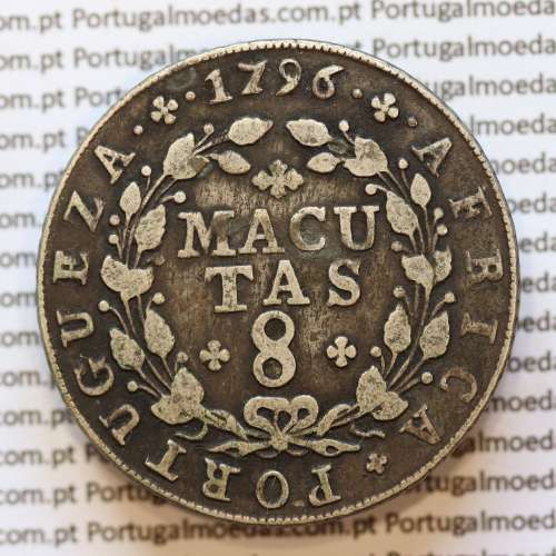 8 Macutas 1796 prata D. Maria I (1786 -1799), Angola Ex-Colónia de Portugal, (MBC+), World Coins Angola KM 34