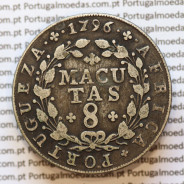 Angola, silver coin of 8 Macutas 1796, former Portuguese colony of Angola Reign of D. Maria I (1786 -1799), W. Coins Angola KM34