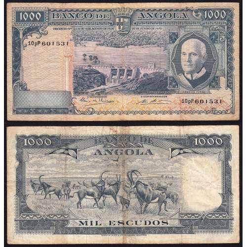 Nota de 1000 Escudos 1970 Américo Tomás, 1000$00 10/06/1970 - Banco de Angola (Circulada)