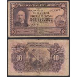 Nota Dez Escudos 1945 Antonio Ennes, 10 Escudos 29/11/1945 - Moçambique Pick 95 (Circulada)