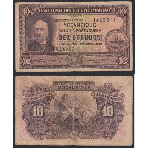 Nota Dez Escudos 1945 Antonio Ennes, 10 Escudos 29/11/1945 - Moçambique Pick 95 (Circulada)