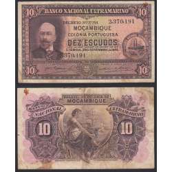 Nota Dez Escudos 1945 Antonio Ennes, 10 Escudos 29/11/1945 - Moçambique Pick 95 (Circulada)