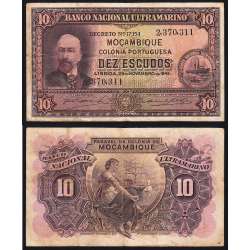 Nota Dez Escudos 1945 Antonio Ennes, 10 Escudos 29/11/1945 - Moçambique Pick 95 (Circulada)