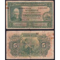 Nota Cinco Escudos 1945 Antonio Ennes, 5 Escudos 29/11/1945 - Moçambique Pick 94 (Circulada)