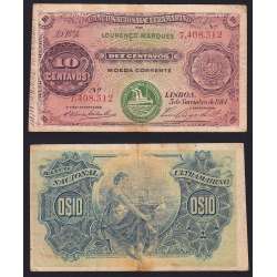 Nota Dez Centavos 1914 Lourenço Marques, 10 Centavos 05/11/1914 - Moçambique Pick 56 (Circulada)