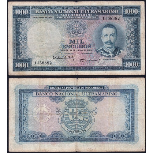 Nota Mil Escudos 1953 Mousinho de Albuquerque, 1000 Escudos 31/07/1953 - Moçambique Pick 105 (Circulada)