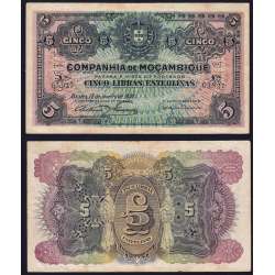 Nota Cinco Libras Esterlinas 1934 Companhia de Moçambique, 5 Libras 15/01/1934 - Moçambique Pick R32 (Circulada)
