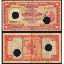 Nota Cem Escudos 1958 Aires de Ornelas c/ Furação e Carimbo de Inutilização, 24/07/1958 - Moçambique Pick 107