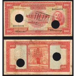 Nota Cem Escudos 1958 Aires de Ornelas c/ Furação e Carimbo de Inutilização, 24/07/1958 - Moçambique Pick 107