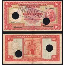 Nota Cem Escudos 1958 Aires de Ornelas c/ Furação e Carimbo de Inutilização, 24/07/1958 - Moçambique Pick 107