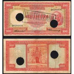 Nota Cem Escudos 1958 Aires de Ornelas c/ Furação e Carimbo de Inutilização, 24/07/1958 - Moçambique Pick 107