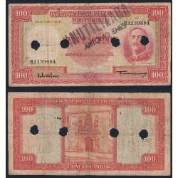 Nota Cem Escudos 1958 Aires de Ornelas c/ Furação e Carimbo de Inutilização, 24/07/1958 - Moçambique Pick 107