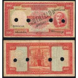 Nota Cem Escudos 1958 Aires de Ornelas c/ Furação e Carimbo de Inutilização, 24/07/1958 - Moçambique Pick 107