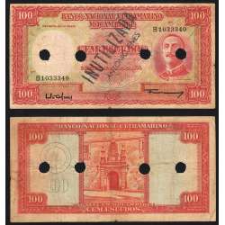 Nota Cem Escudos 1958 Aires de Ornelas c/ Furação e Carimbo de Inutilização, 24/07/1958 - Moçambique Pick 107