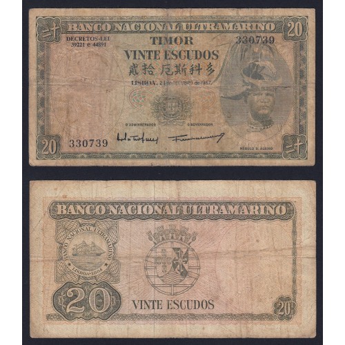 Timor, 20 Escudos 1967 Régulo D. Aleixo, 20 Escudos 24/10/1967, (MC), World Paper Money Timor Pick 26