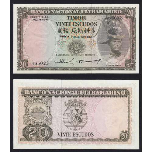 Timor, 20 Escudos 1967 Régulo D. Aleixo, 20 Escudos 24/10/1967, (NC), World Paper Money Timor Pick 26