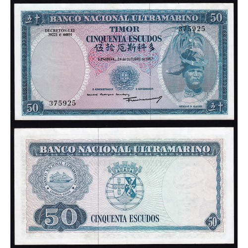 Timor, 50 Escudos 1967 Régulo D. Aleixo, 50 Escudos 24/10/1967, (QNC), World Paper Money Timor Pick 27