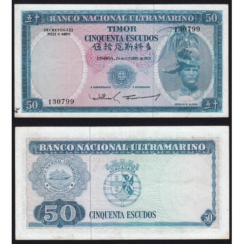 Timor, 50 Escudos 1967 Régulo D. Aleixo, 50 Escudos 24/10/1967, (PC), World Paper Money Timor Pick 27