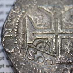 500 Réis coutermarked of D. Afonso VI, at silver coin Cruzado Évora of D. João IV, stamp "S00", World Coins Portugal KM 437.2