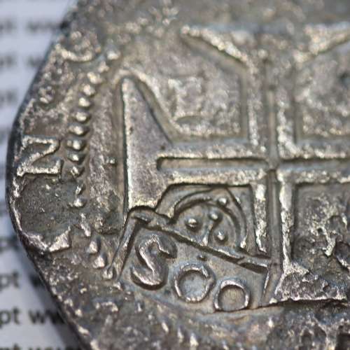 500 Réis coutermarked of D. Afonso VI, at silver coin Cruzado Évora of D. João IV, stamp "S00", World Coins Portugal KM 437.2