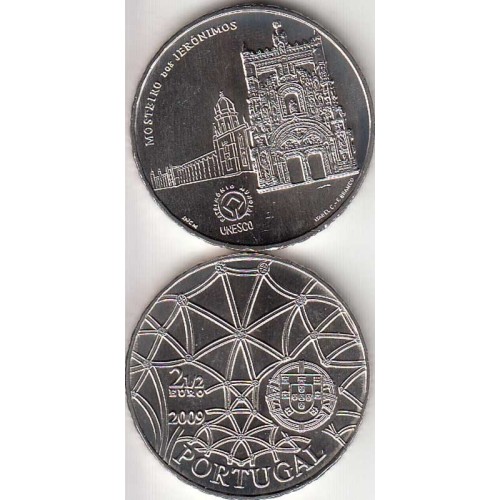 2,50 Euros 2009, Mosteiro dos  Jerónimos, Cuproníquel(Portugal, 2,50 Euro 2009, World Heritage - Jerónimos Monastery)
