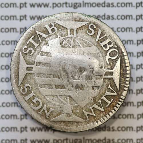 "ATAN NGIS" Carimbo escudete de D. João Príncipe Regente, sobre 150 Réis 1754 Prata D. José I (Brasil) Série J, "R"."ATAN NGIS"