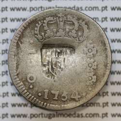 "ATAN NGIS" Carimbo escudete de D. João Príncipe Regente, sobre 150 Réis 1754 Prata D. José I (Brasil) Série J, "R"."ATAN NGIS"