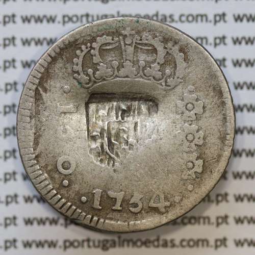 "ATAN NGIS" Carimbo escudete de D. João Príncipe Regente, sobre 150 Réis 1754 Prata D. José I (Brasil) Série J, "R"."ATAN NGIS"