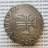Tostão Prata de D. Filipe I 1580-1598, 15º Grupo, no anverso Variante de Coroa e arco de circulo liso de guia da legenda.