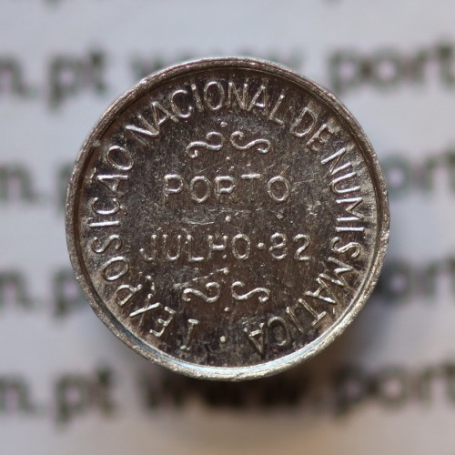 Miniatura de moeda de 1ª Exposição nacional numismática Porto Julho 1982 em alumínio