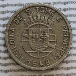 São Tomé and Príncipe, Nickel brass coin of 1 Escudo 1948, former Portuguese colony, World Coins Saint Thomas & Prince KM9
