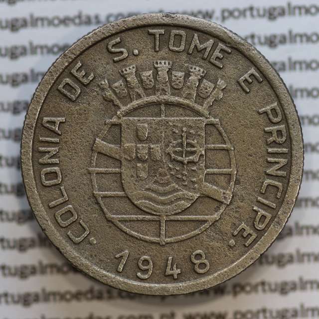 São Tomé and Príncipe, Nickel brass coin of 1 Escudo 1948, former Portuguese colony, World Coins Saint Thomas & Prince KM9