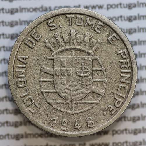 São Tomé and Príncipe, Nickel brass coin of 1 Escudo 1948, former Portuguese colony, World Coins Saint Thomas & Prince KM9