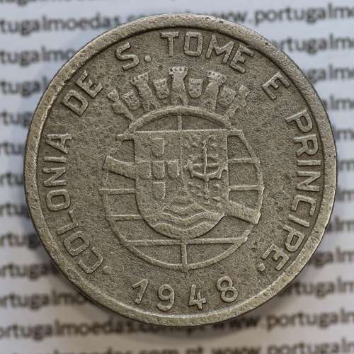 São Tomé and Príncipe, Nickel brass coin of 1 Escudo 1948, former Portuguese colony, World Coins Saint Thomas & Prince KM9