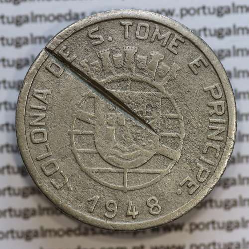 São Tomé and Príncipe, Nickel brass coin of 1 Escudo 1948, former Portuguese colony, World Coins Saint Thomas & Prince KM9