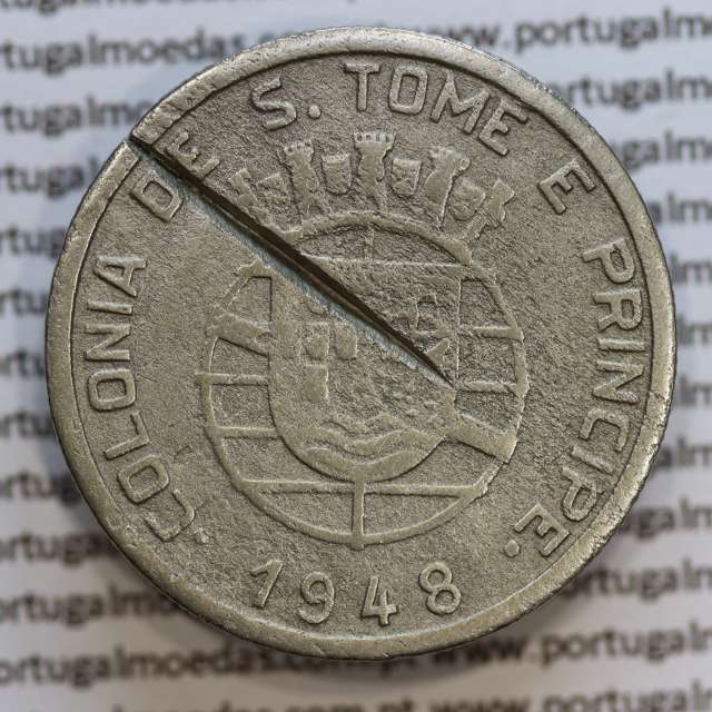 São Tomé and Príncipe, Nickel brass coin of 1 Escudo 1948, former Portuguese colony, World Coins Saint Thomas & Prince KM9