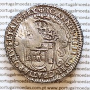 Cunho Orla Nova de D. Pedro II sobre Meio Cruzado prata D. João IV, não classificada +IOANNES.IIII.DEI.GRATIA.PORTVG.ET.ALG.REX.
