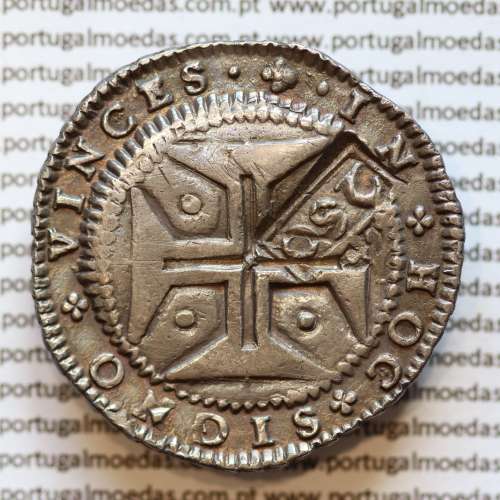 Cunho Orla Nova de D. Pedro II sobre Meio Cruzado prata D. João IV, não classificada +IOANNES.IIII.DEI.GRATIA.PORTVG.ET.ALG.REX.