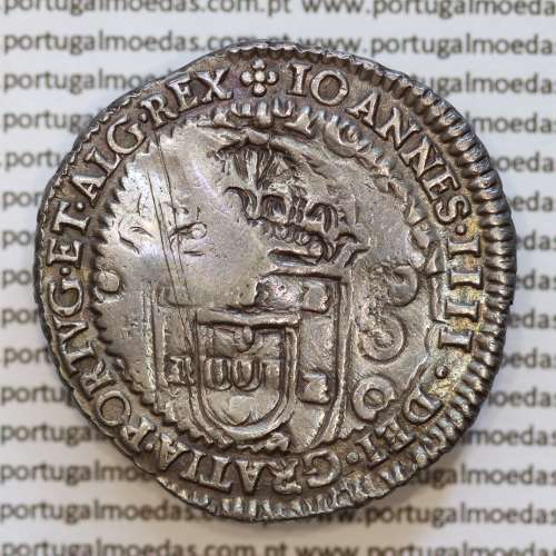 Portugal silver coin with Orla Nova die of King Pedro II, over a Half Cruzado João IV +IOANNES.IIII.DEI.GRATIA.PORTVG.ET.ALG.REX