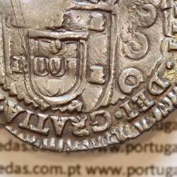 Portugal silver coin with Orla Nova die of King Pedro II, over a Half Cruzado João IV +IOANNES.IIII.DEI.GRATIA.PORTVG.ET.ALG.REX