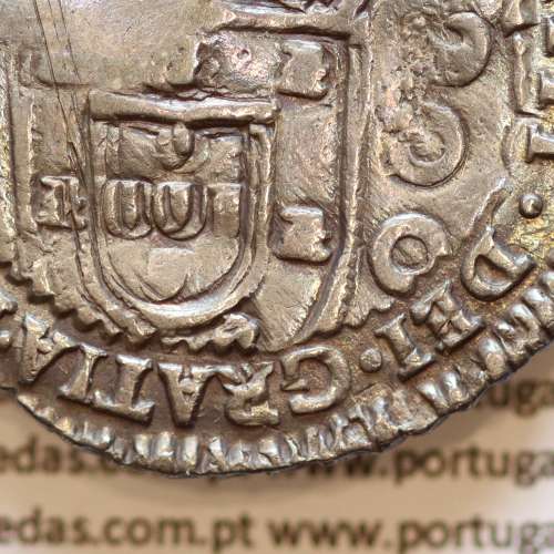 Portugal silver coin with Orla Nova die of King Pedro II, over a Half Cruzado João IV +IOANNES.IIII.DEI.GRATIA.PORTVG.ET.ALG.REX