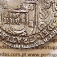 Portugal silver coin with Orla Nova die of King Pedro II, over a Half Cruzado João IV +IOANNES.IIII.DEI.GRATIA.PORTVG.ET.ALG.REX