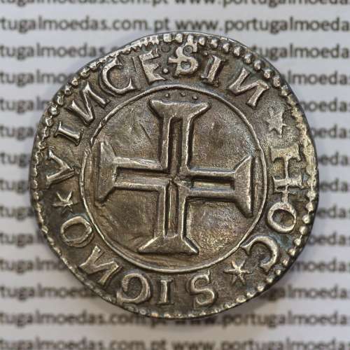 Moeda Tostão Prata de D. João III 1521-1557, não classificada, +:IOHANES:3:R:P:ET:A:D:GVINEE: / :IN+HOC+SIGNO+VINCE:S