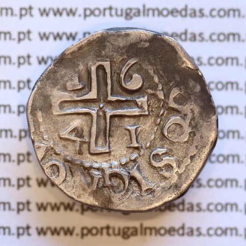 Meio Tostão prata 1641 de D. João IV 1640-1656, ✤IOANNES IIII DG REX.P / ✤IN HOO SIGNO VINCES (A. Gomes 38.03 variante)