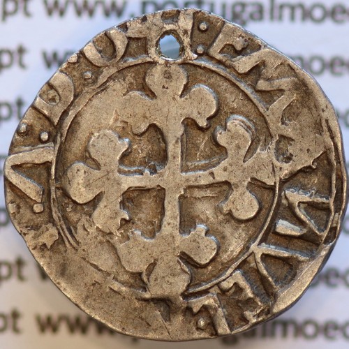 Meio Vintém Prata de D. Manuel I 1495-1521, Lisboa, (Não Classificada) Legenda: +I:EMANVEL.R.P.ET.A.DG / +I:EMANVEL:R:P:ET:A:D:G