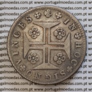 Cruzado Novo prata 1780 D. Maria I e D. Pedro III, Coroa alta diadema losango 4 pontos e com cruz Potentada "☩"