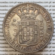 Cruzado Novo prata 1780 D. Maria I e D. Pedro III, Coroa alta diadema losango 4 pontos e com cruz Potentada "☩"