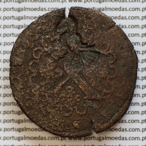 Moeda com carimbo de Açor de D. António 1580-1583 "O Prior do Crato" Sobre Moeda X Reais Cobre de D. João III 1521-1557
