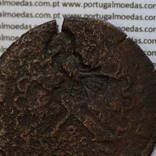 Moeda com carimbo de Açor de D. António 1580-1583 "O Prior do Crato" Sobre Moeda X Reais Cobre de D. João III 1521-1557