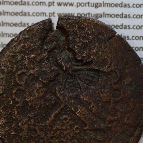 Moeda com carimbo de Açor de D. António 1580-1583 "O Prior do Crato" Sobre Moeda X Reais Cobre de D. João III 1521-1557